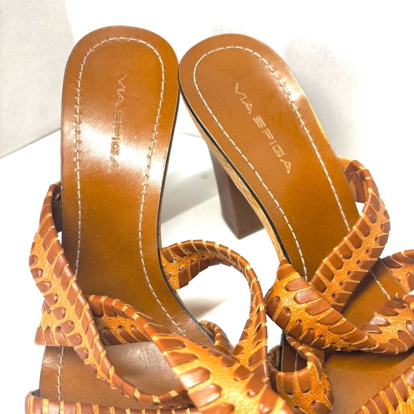 Via Spiga Cork Leather Heeled Wooden Sandals Size 10 - Picture 8 of 10